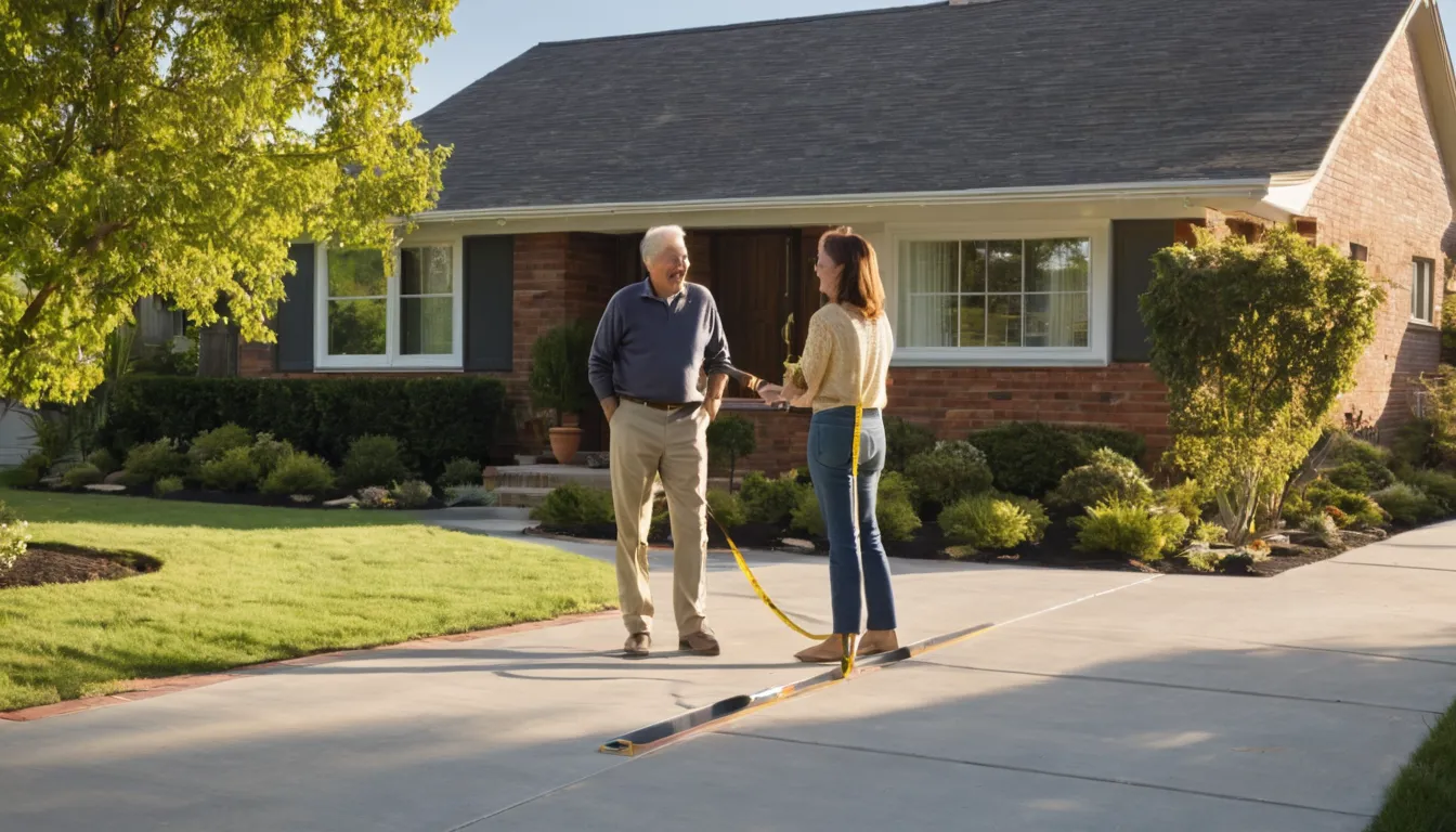 A freshly poured concrete driveway beside a brick ranch home in Hudson